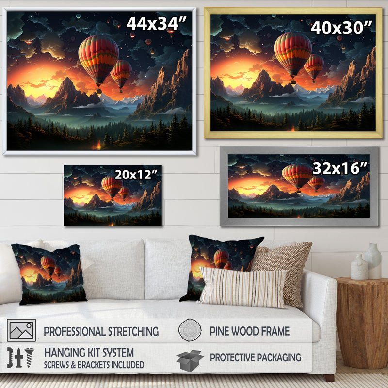 Magie cosmique en montgolfière sur toile, Toile tendue, H 16 po x l 32 po