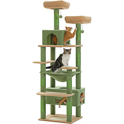 Grand arbre à chat, tour à chat de 72 pouces pour grands chats, maisonnette pour chat avec poteaux à griffer et coussins recouverts de sisal, 2 perchoirs rembourrés, double condo et panier pour chats d'intérieur