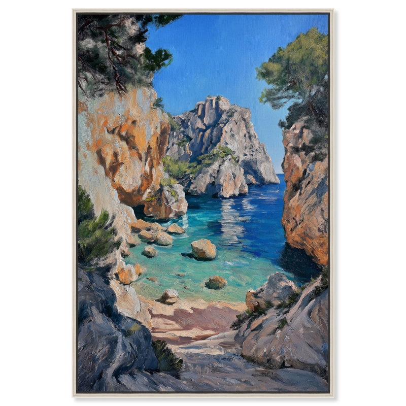 «Waves of Granite Canvas Monet Coastal» par Art Remedy, H 37 po x l 25 po, Cadre flottant argent