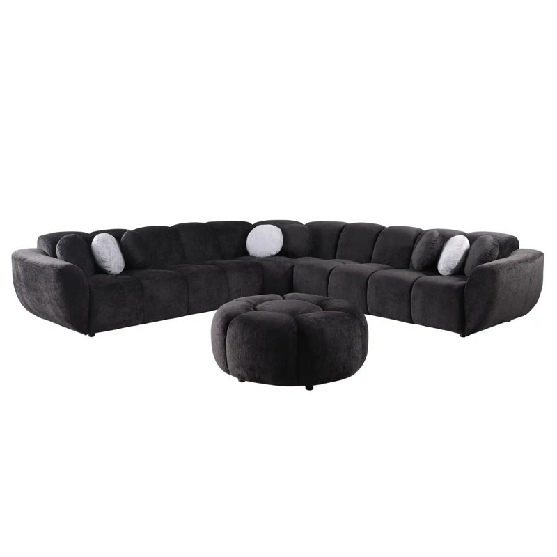 Canapé modulaire noir + repose-pieds Rosse, Tissu noir
