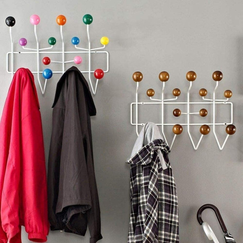 Metal Wall Organizer with Key Hooks, White/Brown