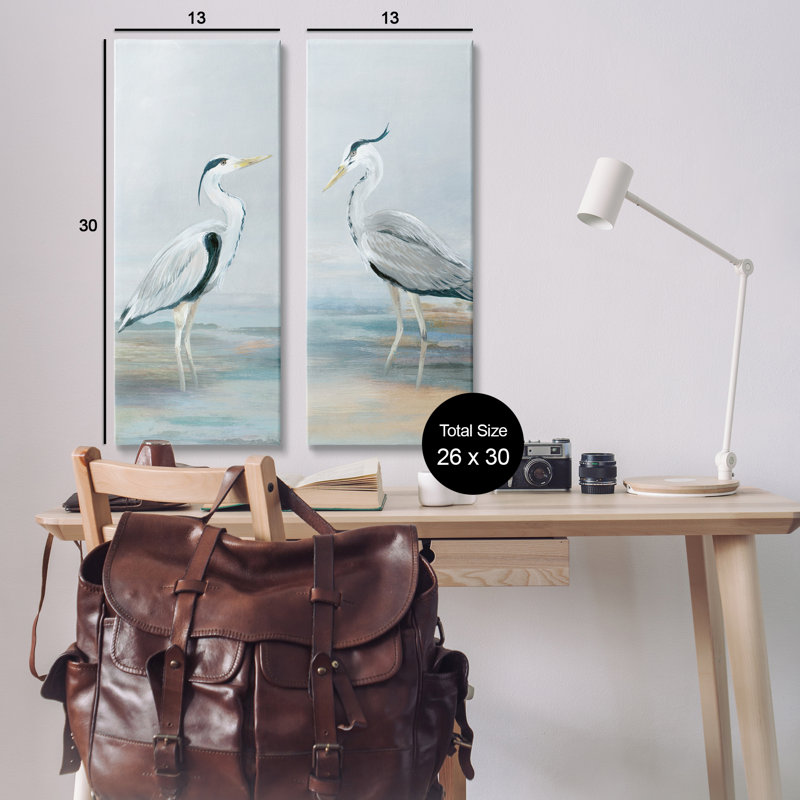Ensemble de 2 toiles Herons Wading Shallow Sea, design par Lily K., H 30 po x l 13 po