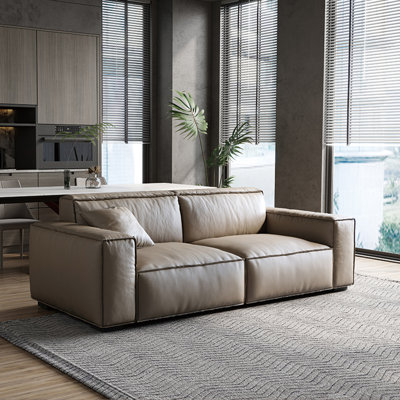 Beige grey Genuine Leather Standard Sofa