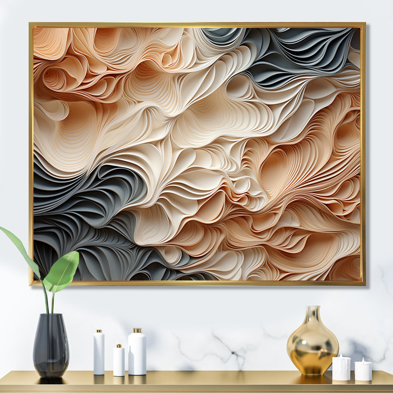 «Beige and Orange Custards Collage I», art mural abstrait, L 20 po x H 12 po, Cadre flottant doré