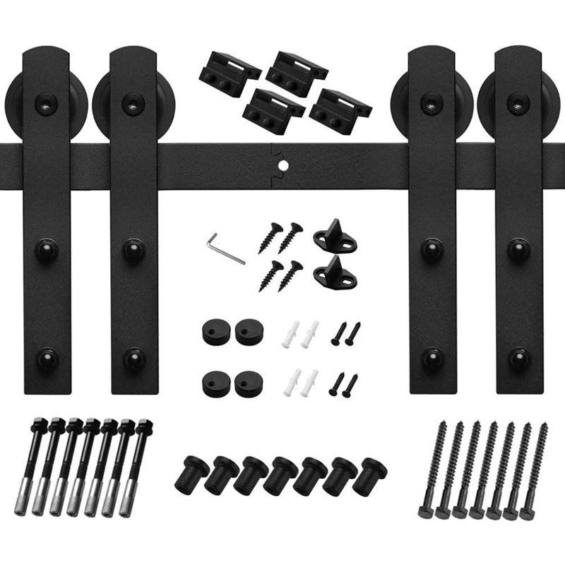 Black Steel Double Door Barn Door Hardware Kit Standard Double, 144"