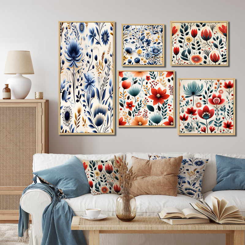Hardman - Ensemble de 5 impressions murales florales, Cadre flottant brun