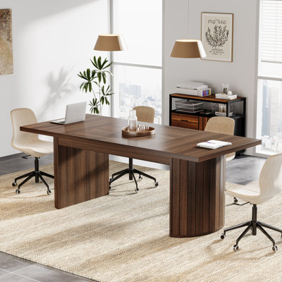 6.56FT Rectangle Conference Table, 78.74" Meeting Table With Double Base, Modular Seminar Table