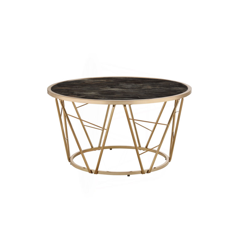 Table basse avec plateau en verre et finition champagne