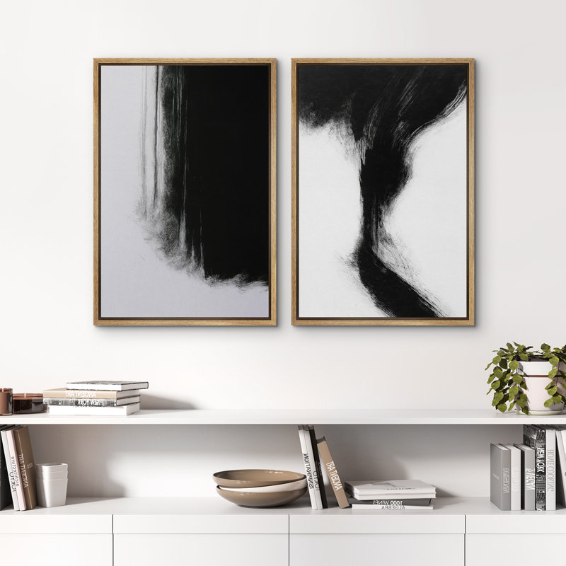 Art mural abstrait, ensemble de 2 reproductions d'art encadrées sur toile, H 24 po x l 32 po, Naturel
