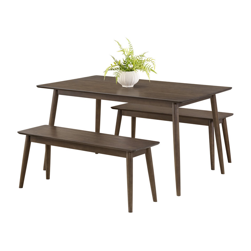 Calais 3 Piece Dining Table Set For 4 With Benches - 59” Solid Wood Kitchen Table And Two 46” Bench Seats - Mid Century Modern Furniture For Dining Room Or Kitchen (Walnut))