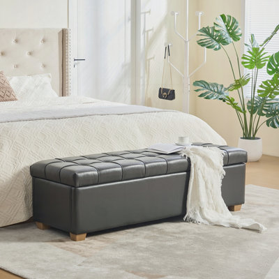 Tufted Flip-Top PU Storage Ottoman Bench with Legs