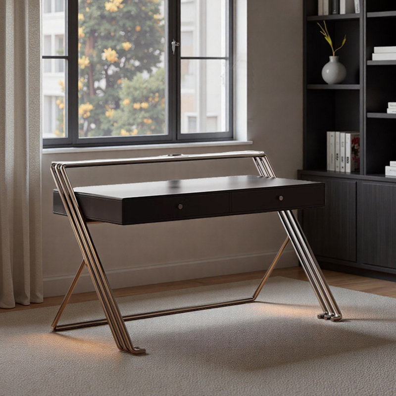 Un bureau d'écriture à deux tiroirs magnifiquement créatif, H 37,4 po x l 55,11 po x P 23,62 po, Noir