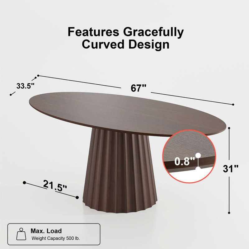 67" Oval Dining Table Pedestal Kitchen Table for 6, Walnut