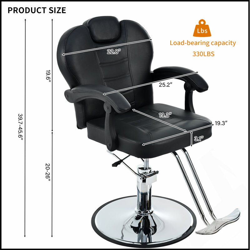 Fauteuil de coiffeur inclinable classique avec pompe hydraulique robuste, rotation à 360 ° et charge maximale de 330 lb pour un confort de salon
