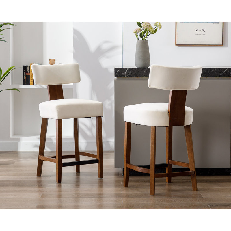 Chaises de bar de style Mid-Century avec tabourets de bar modernes et dossier courbé, Crème