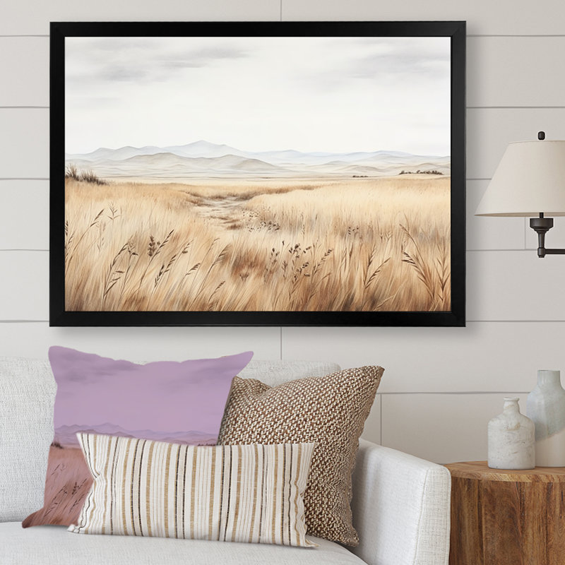 Prairie Peacefulness Meadows I sur toile, Cadre simple noir, H 16 po x l 32 po x P 1 po