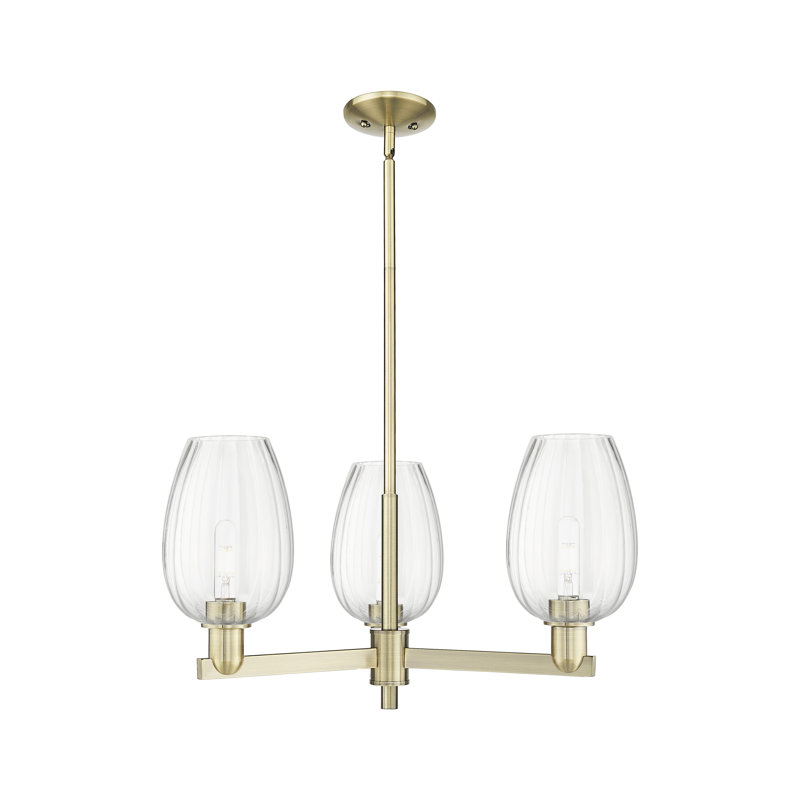 Hailsham - Lustre suspendu 3 lumières, Clair, Laiton antique, Trois lumières