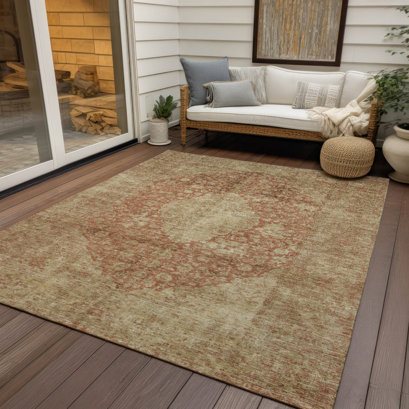 Naraxa Orange Washable Indoor-Outdoor Rug - , 5' x 7'6"