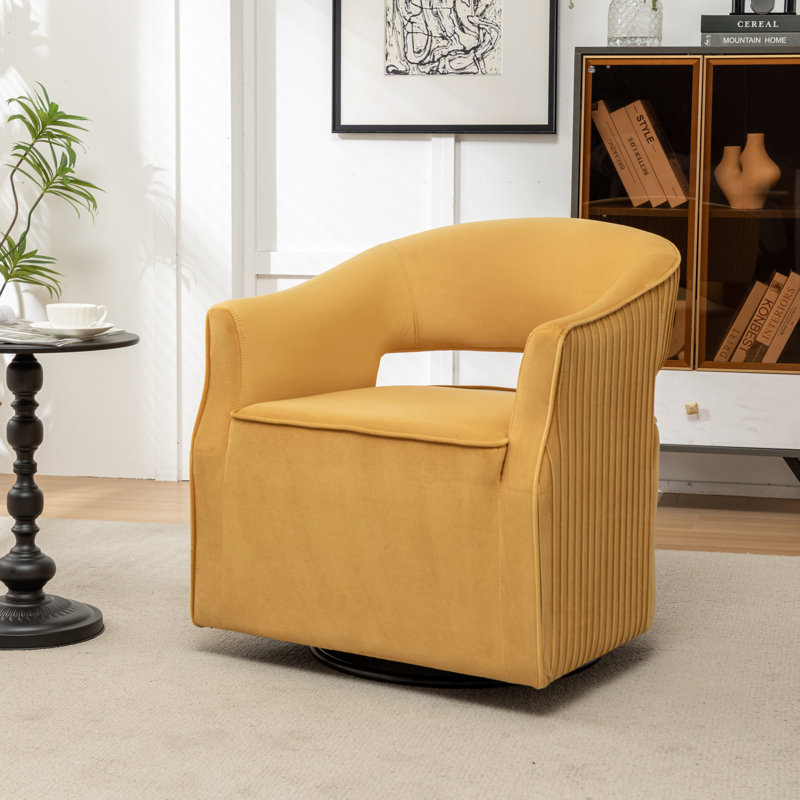 Fumiyo Velvet Swivel Barrel Chair, Yellow