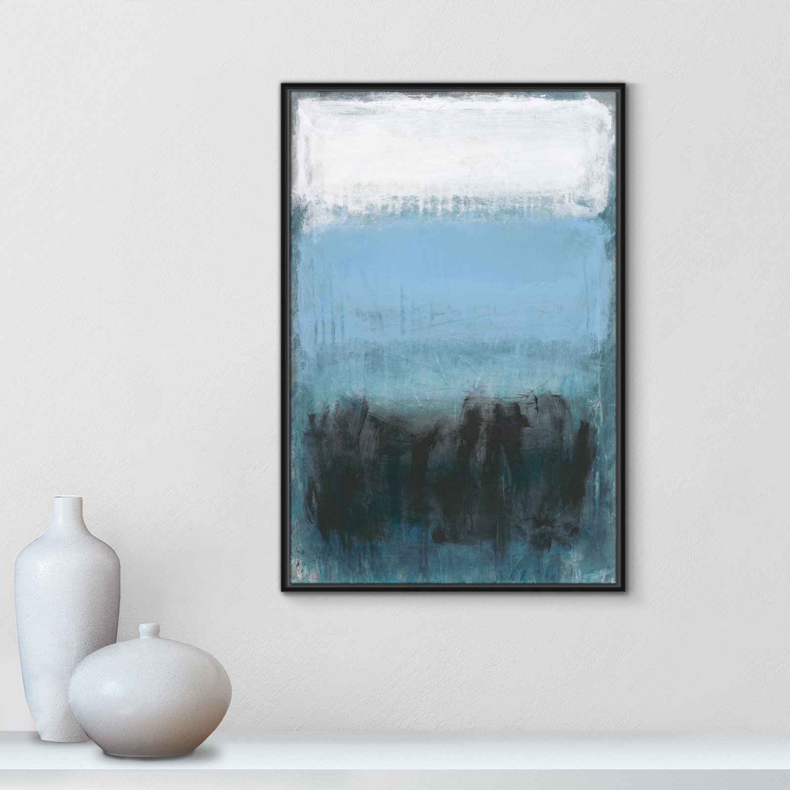 Arboles "Coastal Nightfall" Painting by Filippo Ioco, Black Framed Canvas, No Mat, 37.5" H x 25.5" W x 2" D