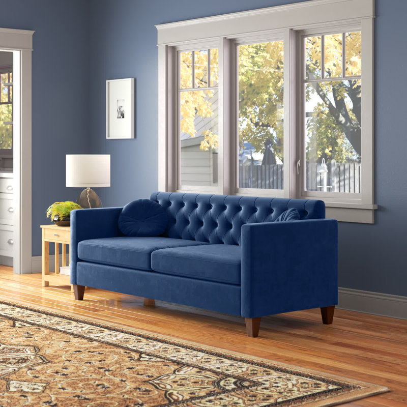 Prady 79.5'' Velvet Sofa, Dark Blue