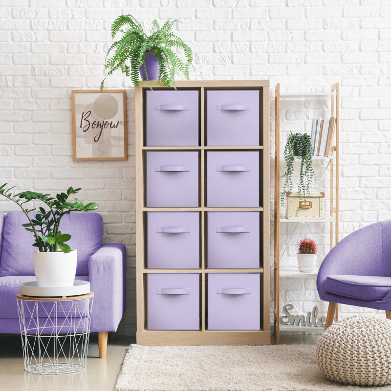 Sorbus 13 Inch Storage Bins - Sturdy Collapsible Fabric Storage Cubes with Handle - 8 Foldable Baskets for Organizing Clothes, Toys, Books - Storage Baskets for Shelves, Closets, Pastel Purple