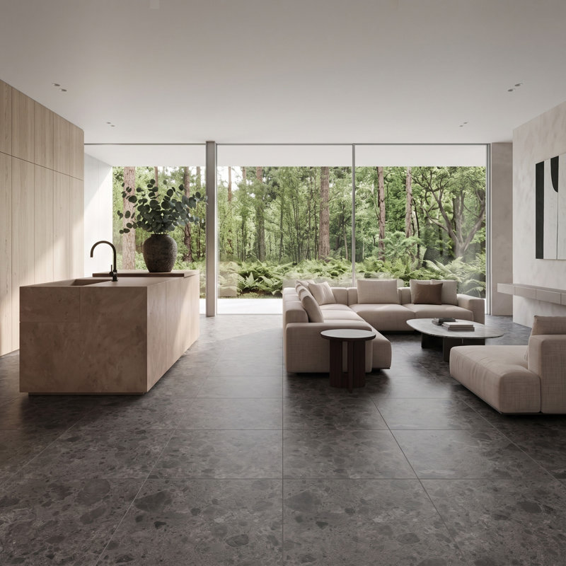 Ambience 24" x 24" Porcelain Stone Look Wall & Floor Tile, Deep Gray