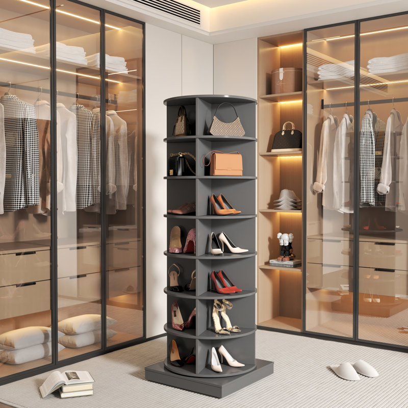 Armoire à chaussures 7 couches à 360 degrés en gris, pouvant contenir 28 paires, armoire à rangement compacte, modèle gris