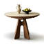 Table de salle à manger beige et brun en noyer fritté rond + bois massif-1241995673