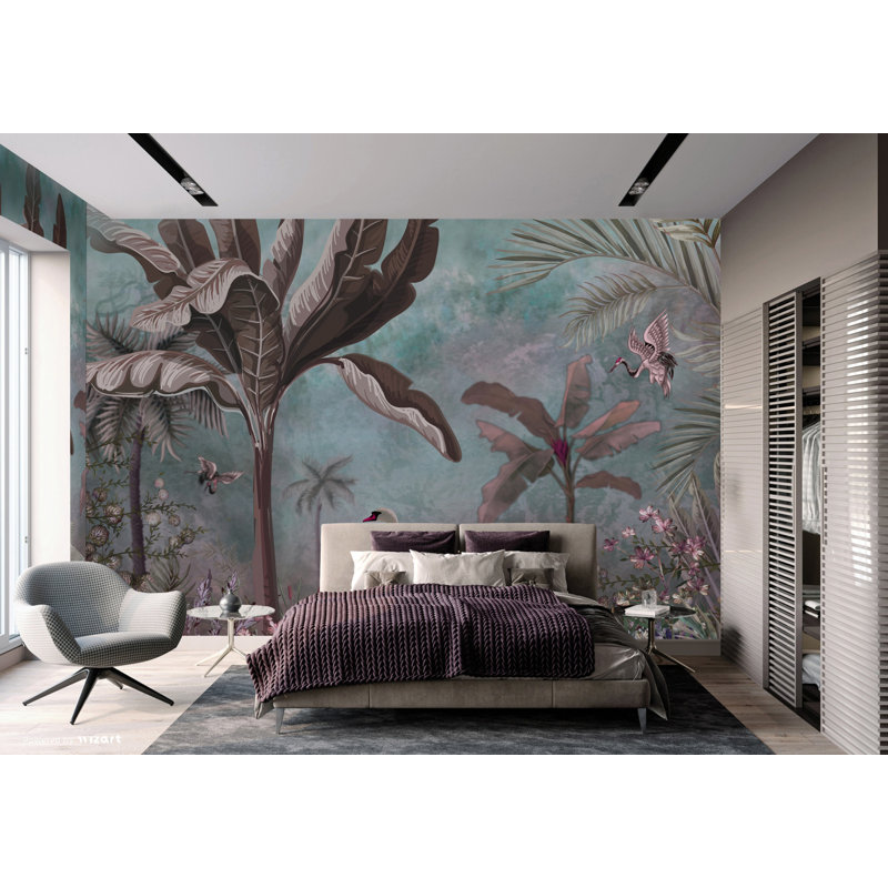 Papier peint panoramique Swan and Palm, L 1320 po x l 122 po, Vert
