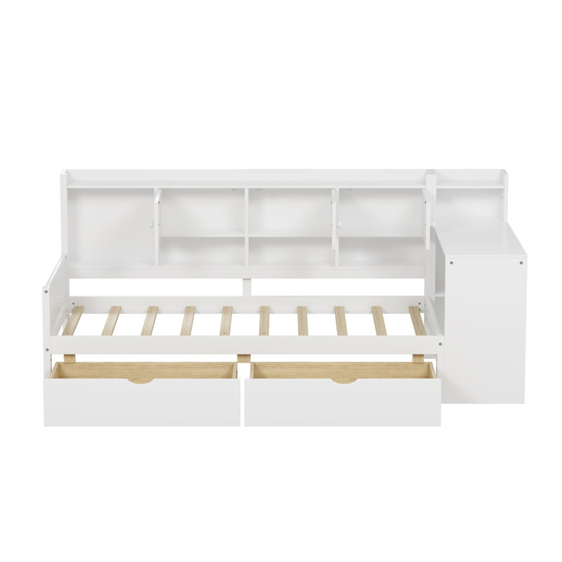 Lits en bois multifonctionnels peu encombrants avec rangement et bureau, blanc