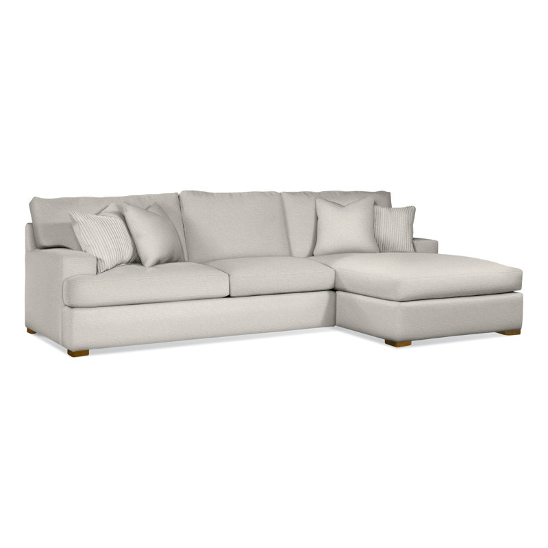 Cambria Upholstered Chaise Sectional, White Performance Fabric; 0851-94, Honey Finish