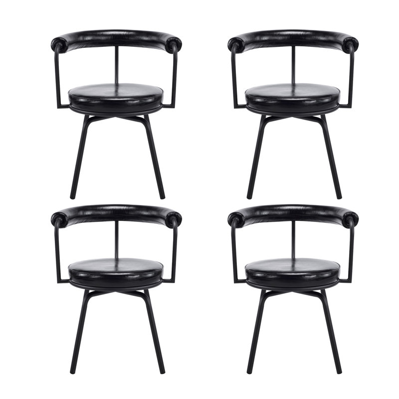 Ensemble de 4 chaises de salle à manger rembourrées en polyuréthane Abisan Bauhaus, 4, Noir