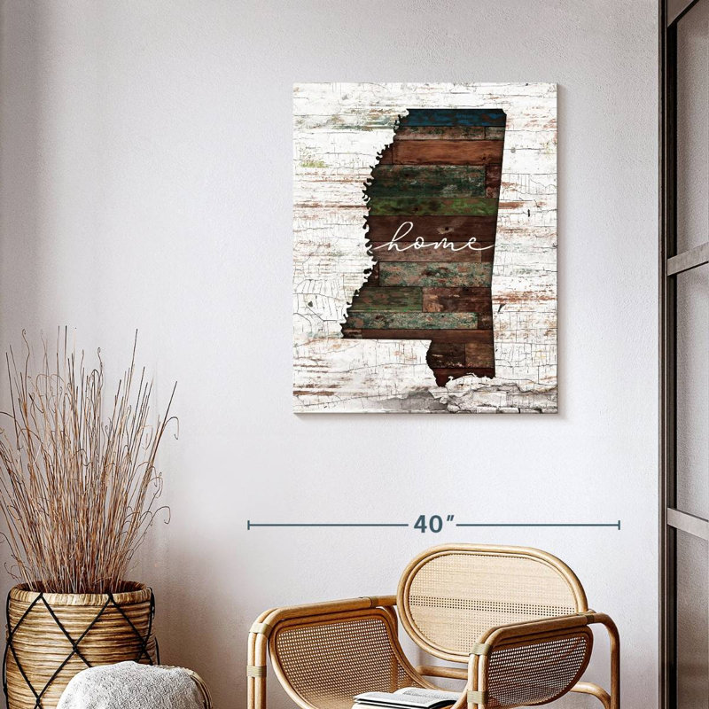 "Mississippi Home Map On Canvas", art textuel, H 35 po x l 28 po x P 1,25 po