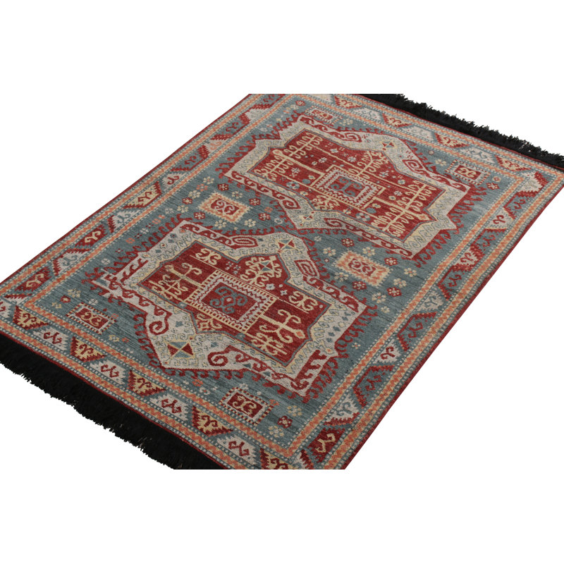 Rug & Kilim’S Tribal Rug In Blue And Red Medallion Pattern, Runner 3' x 8'