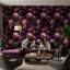 Papier peint floral, décoration murale mauve foncé