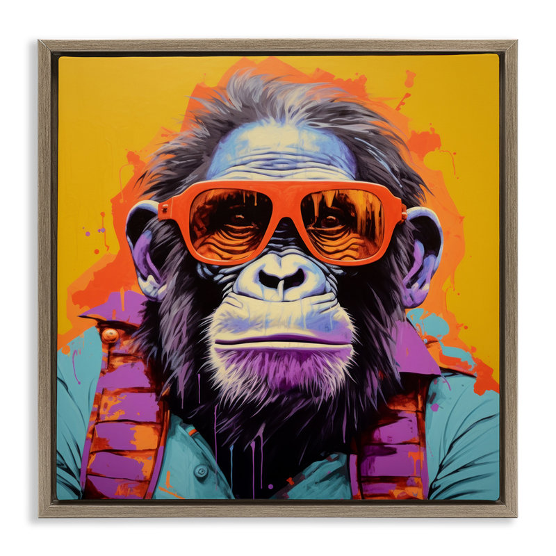 Pop Style Gorilla, 18" H x 18" W, Montalcino Elm Floater Frame