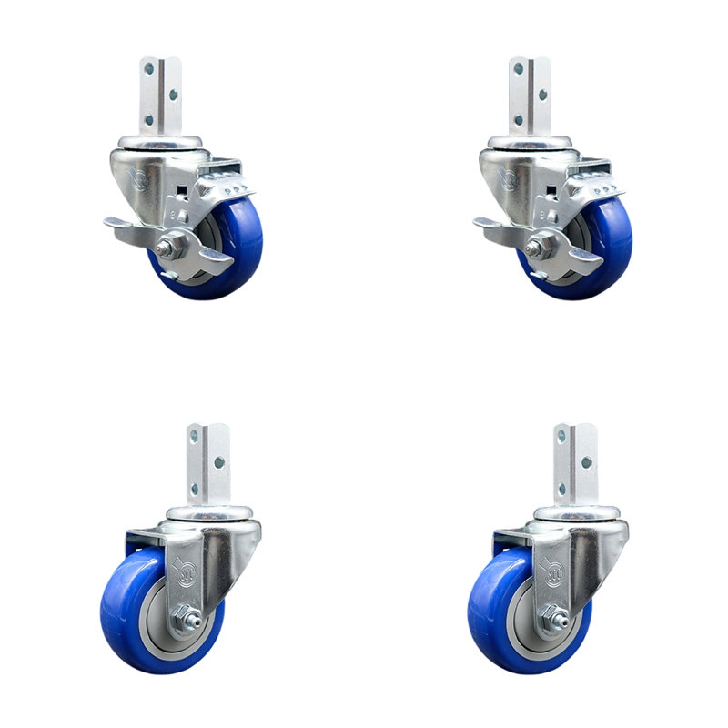 Ensemble de 4 roulettes en polyuréthane, Bleu