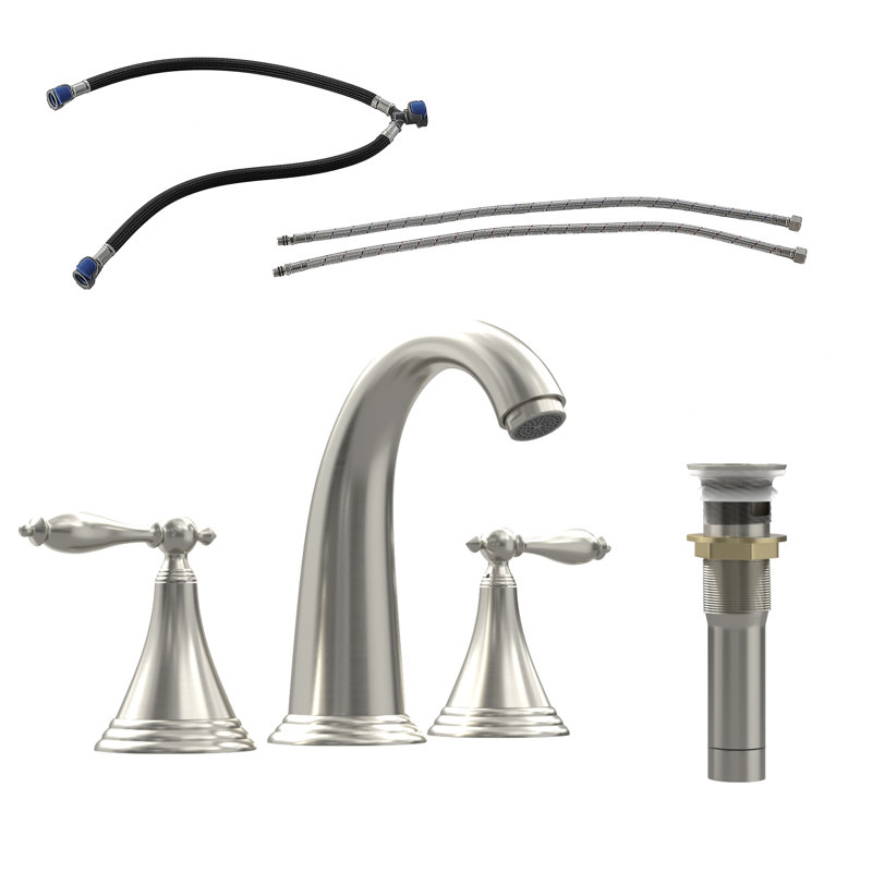 Widespread 2-handle Bathroom Faucet with Drain Assembly, Brushed Nickel