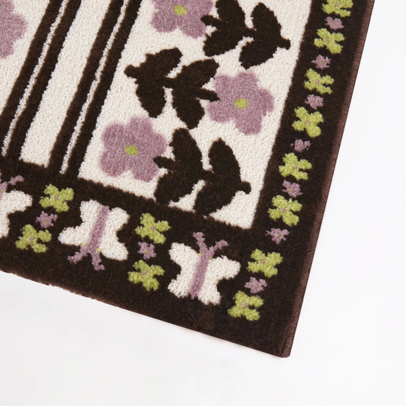 Tapis floral rayé chocolat Bianchi, 7'10" x 10'