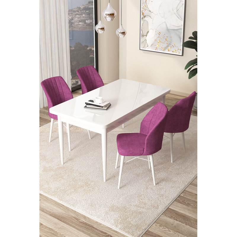 Ensemble de table et chaises de salle à manger, Blanc, Mauve