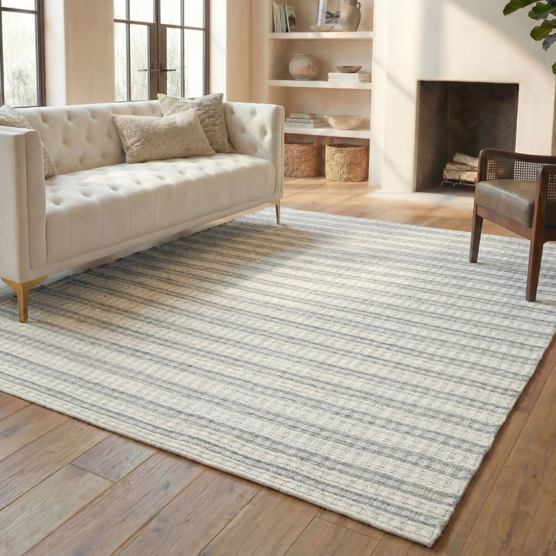 Russo Hand Woven Bamboo Silk Striped Rug, Rectangle 8' x 10'