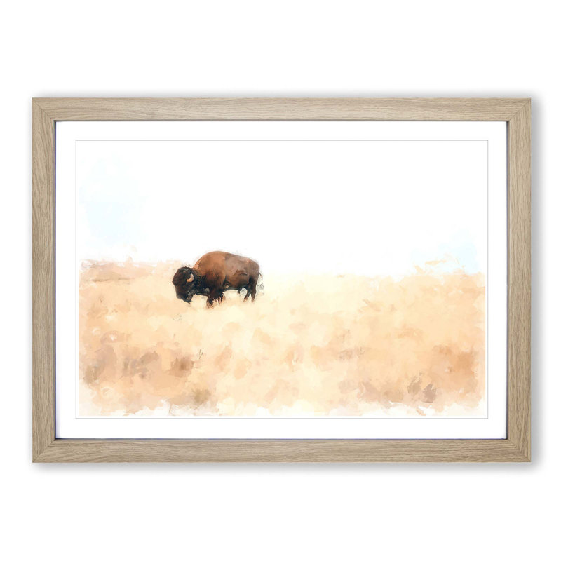Wandering Bison in Abstract - Picture Frame Painting Print, Oak, 40cm H x 60cm W x 2cm D