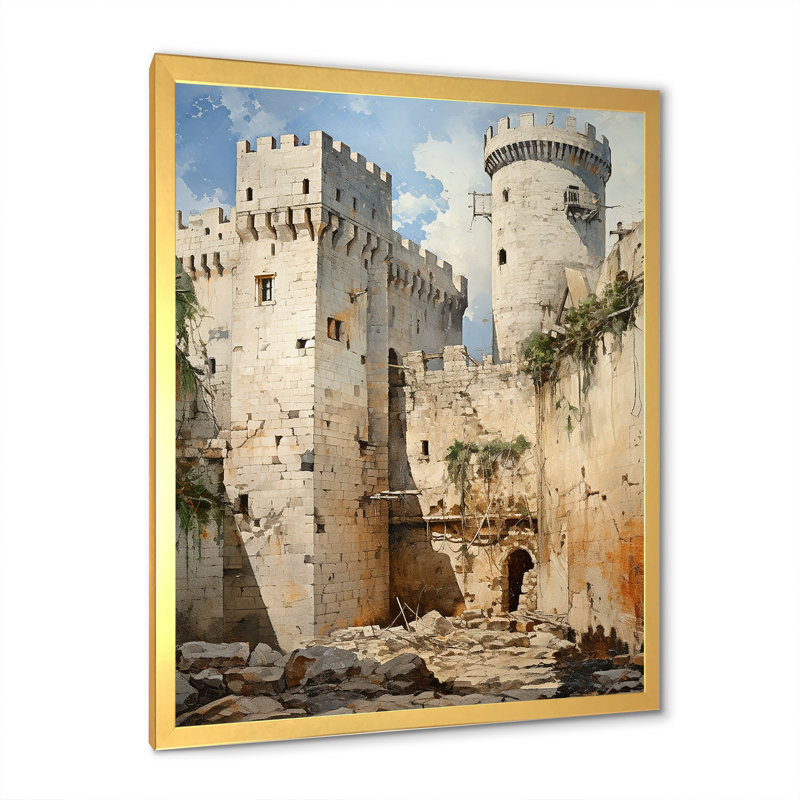 Château français d'Avignon sur toile, Cadre doré simple, H 44 po x l 34 po x P 1,5 po