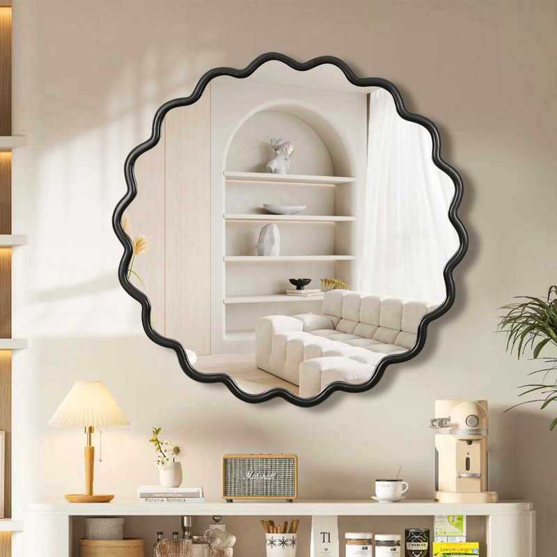 Miroir de meuble-lavabo mural en bois massif, 41,8 po x 41,8 po, Noir