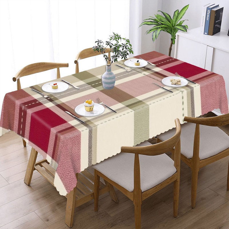 Tapis de table à carreaux roses et beige avec bordure ondulée 60 x 120 pouces