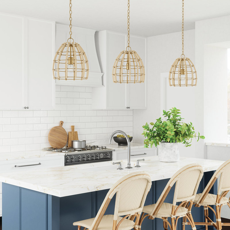 Luminaire suspendu en forme de dôme à 4 lumières Almita fabriqué en rotin fabriqué à la main, L 12 po x H 14,5 po