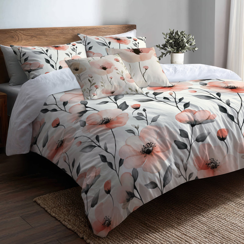 Ensemble de literie pour fille avec housse de couette et coussin décoratif Serene Blush Fields