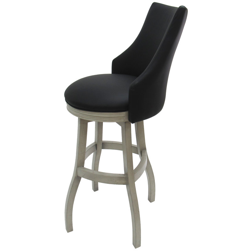 Tabouret pivotant en bois Ridfortore, Noir, Blanc cassé, Tabouret de bar (hauteur du siège 34 po)