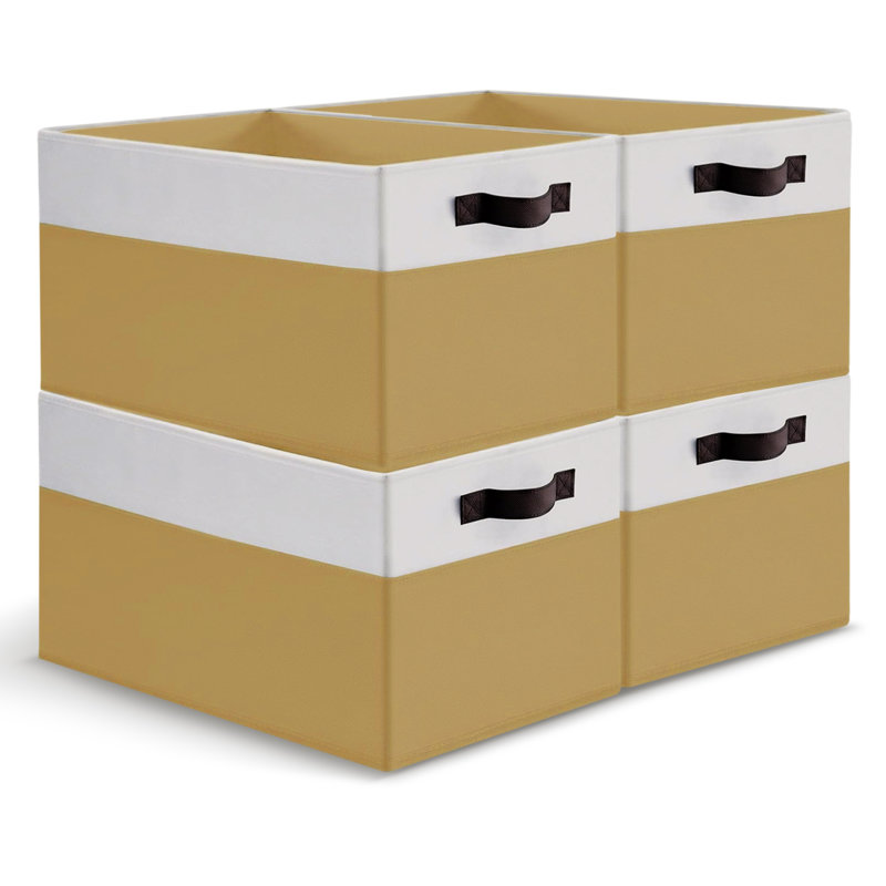  4 Pack Large Collapsible Fabric Storage Baskets with Handles for Closet and Shelves, Cream, Cream